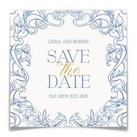 Save the Date Card with Floral Toile de Jouy Frame vector