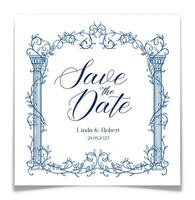 Save the Date Card with Blue Vine Arch and Columns vector