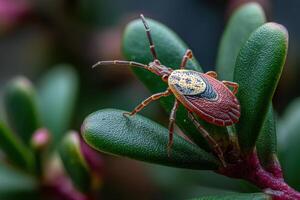 A bug with a gold and black design on it photo