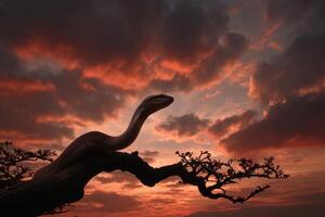 A snake on a tree branch at sunset photo