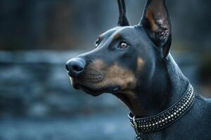A doberman dog with a collar on its neck photo
