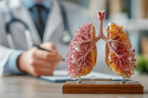 Model of human lungs on table photo