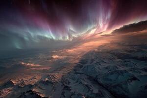 The aurora borealis over the mountains photo