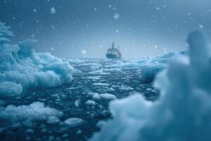 A ship is sailing through the ice in the ocean photo