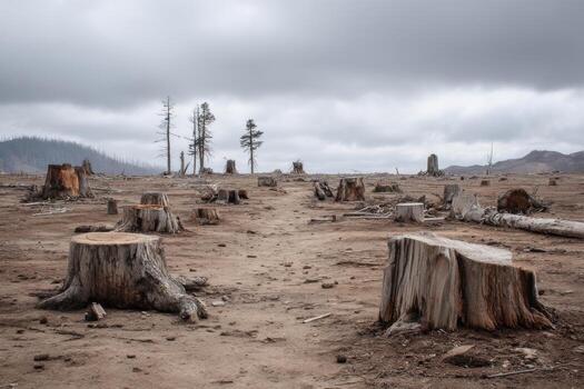 A forest with dead trees and trees in the middle photo