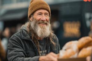 A man with a beard and long hair is smiling photo
