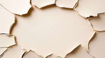 Beige surface cracking and revealing an oval shaped empty space underneath, perfect for backgrounds textures and photo