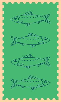 Interior poster with fish. Sardines hand drawn illustration in a poster frame for wall art gallery, illustration