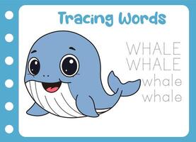 Cute whale for tracing words activity vector