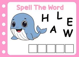 Whale spelling activity for kids vector