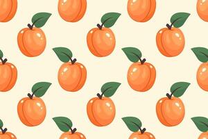 Apricot background. Fruit Seamless pattern. Whole Ripe apricot with green leaf. Repeatable texture with fresh juicy vitamin. illustration for wallpaper, textile, print, packaging vector