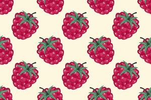 Raspberry Seamless pattern. Berries background. Fruit pattern. Whole Ripe red raspberry with green leaf. Repeatable texture with fresh juicy vitamin. illustration for wallpaper, textile, print vector
