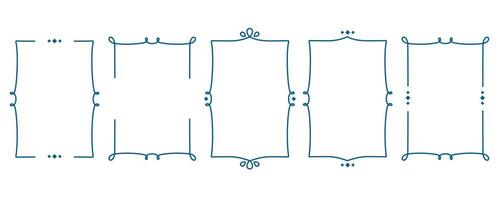 Set of vertical vintage frames isolated. Doodle Hand drawn line art border for text. Blue classic simple frame template. illustration for menu, stamp, wedding invitation, birthday card vector