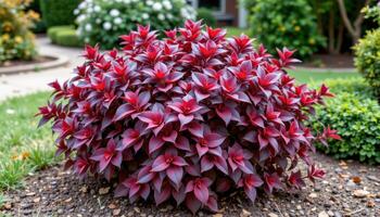 a shrub with deep burgundy leaves in fall photo