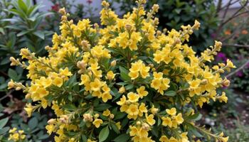 a dense shrub with small yellow blossoms photo