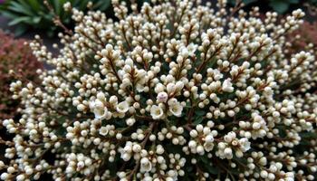 dense shrubs covered in tiny white buds photo