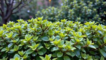 bushes with bright green leaves in spring rain photo