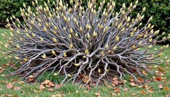 a dense shrub with twisting branches and thorns photo