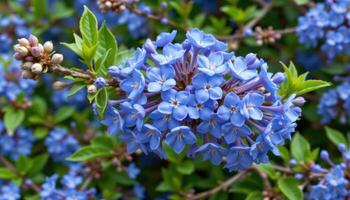 a flowering shrub with vibrant blue blossoms photo