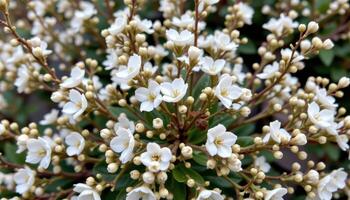 a dense shrub with tiny white buds ready to bloom photo