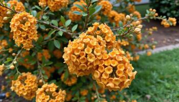 a flowering shrub covered in tiny orange blossoms photo