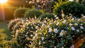 bushes swaying gently in the golden hour light photo
