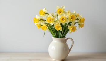 a bouquet of daffodils in a pale ceramic vases photo