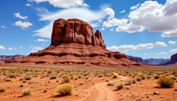 a red rock desert with layered formationss photo