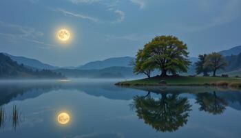 a still pond reflecting the moons photo