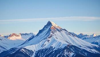a clear sky above an icy mountain peaks photo