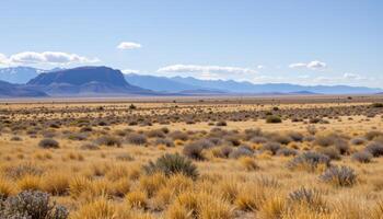a wide plateau with dry grass and open skiess photo