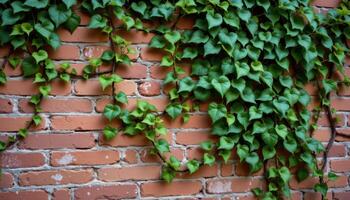 ivy climbing along a brick walls photo