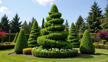 a spiral arrangement of dwarf coniferss photo