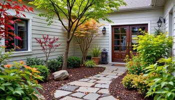 a small courtyard with ornamental mapless photo