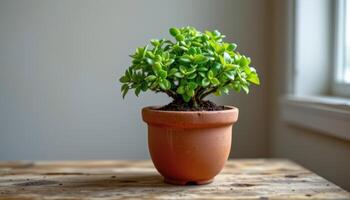 a jade plant thriving in a clay pots photo