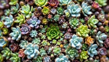 tiny succulents arranged in a spiral patterns photo