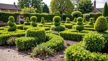 decorative topiary bushes in symmetrical patternss photo