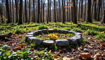 a ring of stones hidden in a forest clearings photo