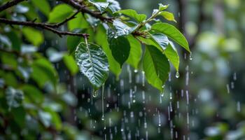 rain dripping from forest leavess photo