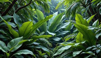 wild overgrown jungle with massive leavess photo