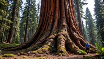 old growth forest with massive tree trunkss photo