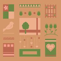 Natural set. Collection of geometric shape, bird, flower and heart vector