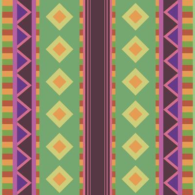 Seamless tribal pattern with geometric triangles, rhombus and lines. Green ethno texture