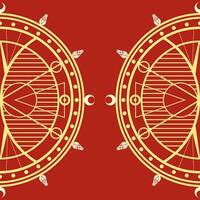 Geometric yellow round ornament on red background for cards vector