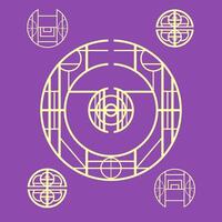Set of asian circular clipart with geometric shapes. Geometric mandala on violet background for card and banner vector
