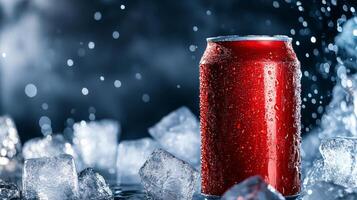 Refreshing Cold Drink in Ice With Droplets at a Vibrant Background During Summer Time. photo