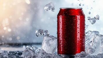 Refreshing Cold Drink in Ice With Droplets at a Vibrant Background During Summer Time photo