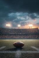 Exciting Football Match Under Stormy Skies at City Stadium With Fans Cheering in the Evening photo