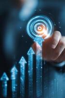 Business Professional Interacting With Digital Growth Indicators and Creative Graphics. photo