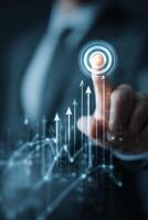 Business Professional Interacting With Digital Growth Indicators in a Corporate Environment photo